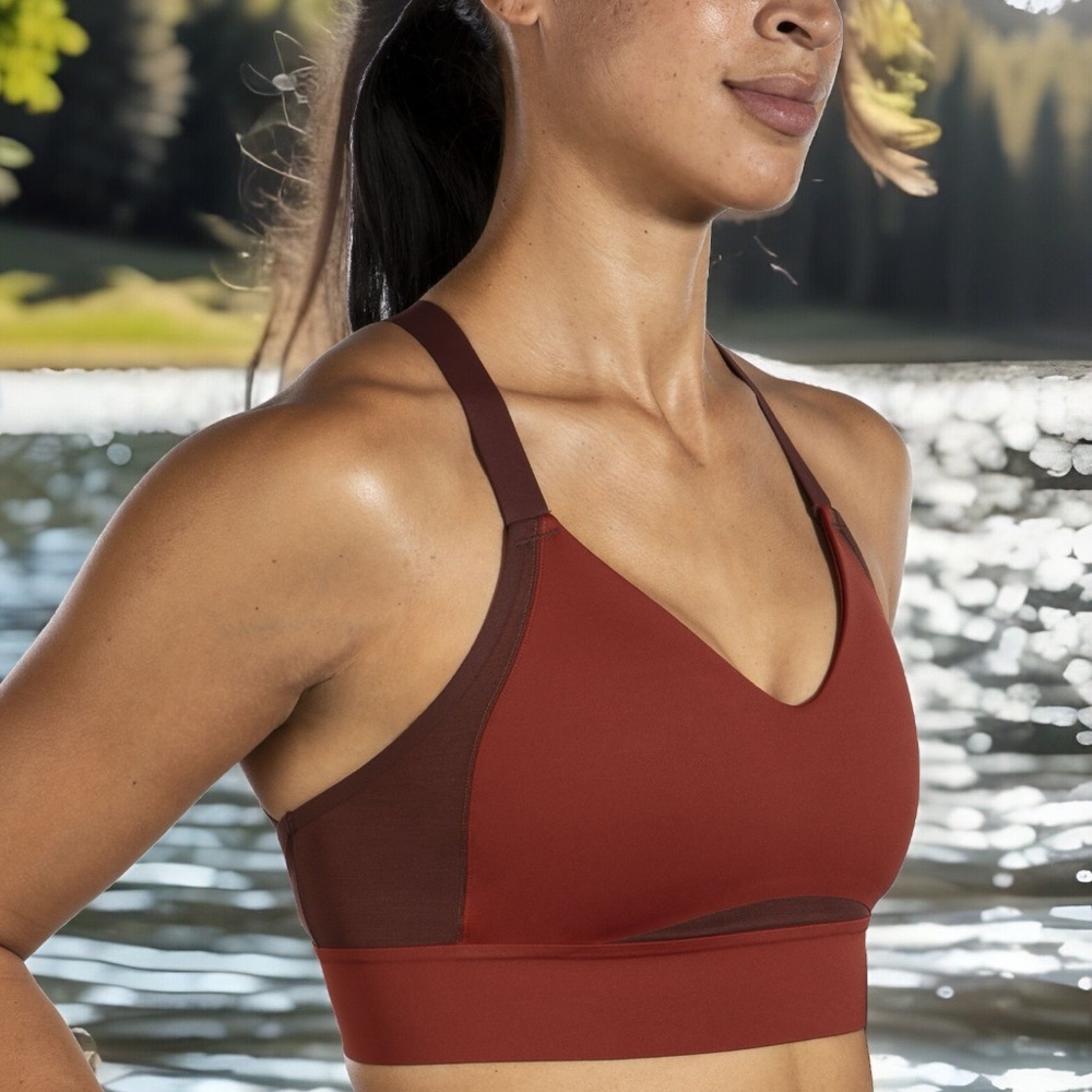 BROOKS Interlace Sports Bra Compression Support Strappy Back Quick-Drying Fabric